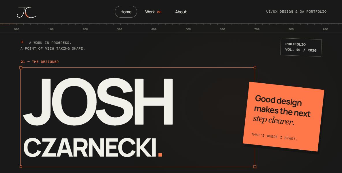 Josh Czarnecki portfolio hero in graphite and orange